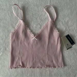 Ardene (Rose + Vine) Pink Lace Trim Camisole Tank Top NWT